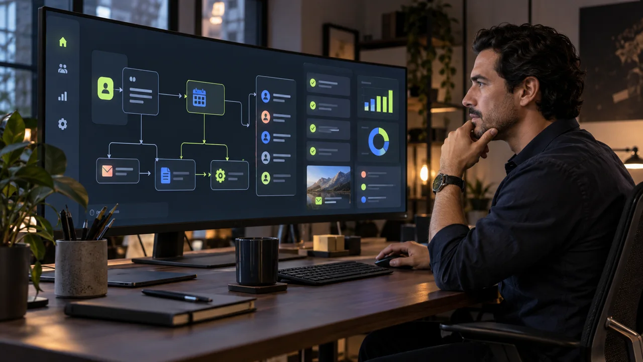 Emprendedor construyendo un sistema de negocio con inteligencia artificial