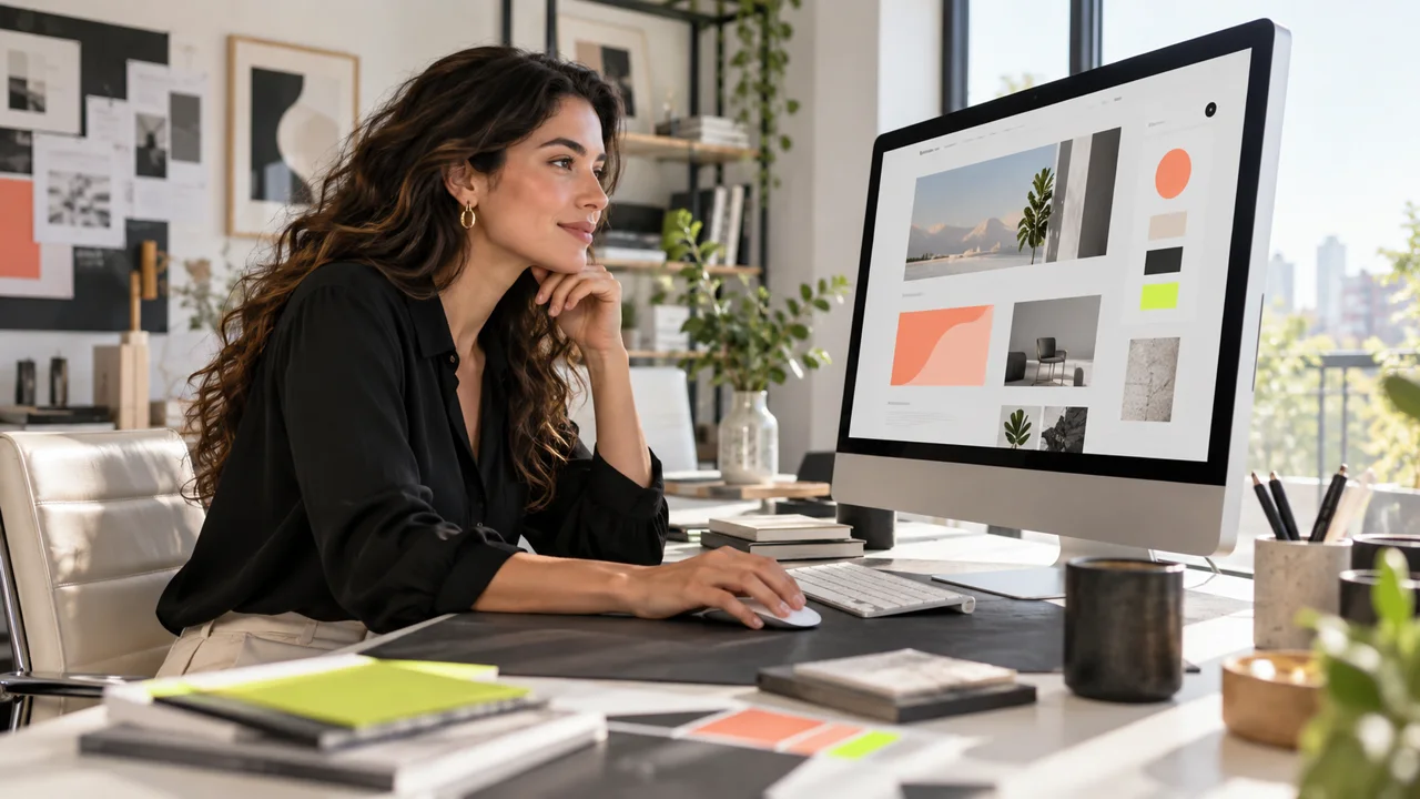 Diseñadora creando una página web con inteligencia artificial